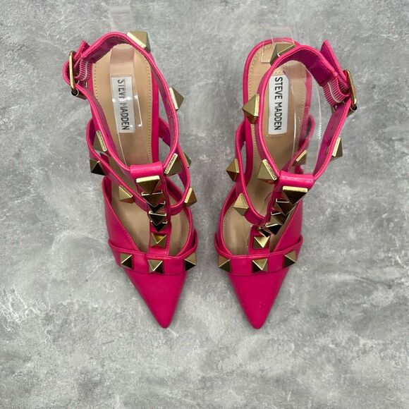 Steve Madden Audra Pink Pointed Closed Toe Ankle Strap Detailed Heeled Sandals S - Picture 6 of 14